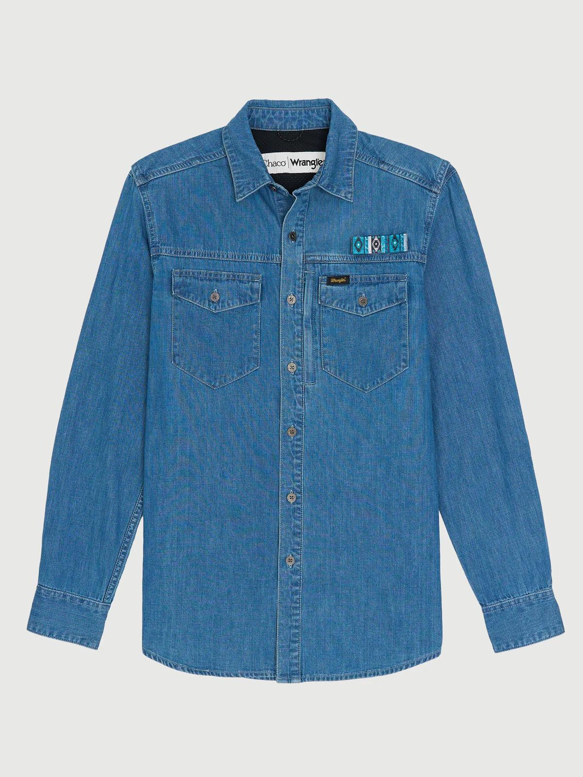 Chaco x Wrangler Long Sleeve Shirt - Mid Wash Denim