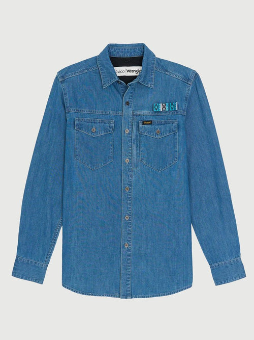 Chaco x Wrangler Long Sleeve Shirt - Mid Wash Denim