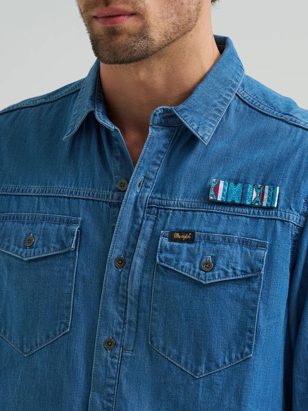 Chaco x Wrangler Long Sleeve Shirt - Mid Wash Denim