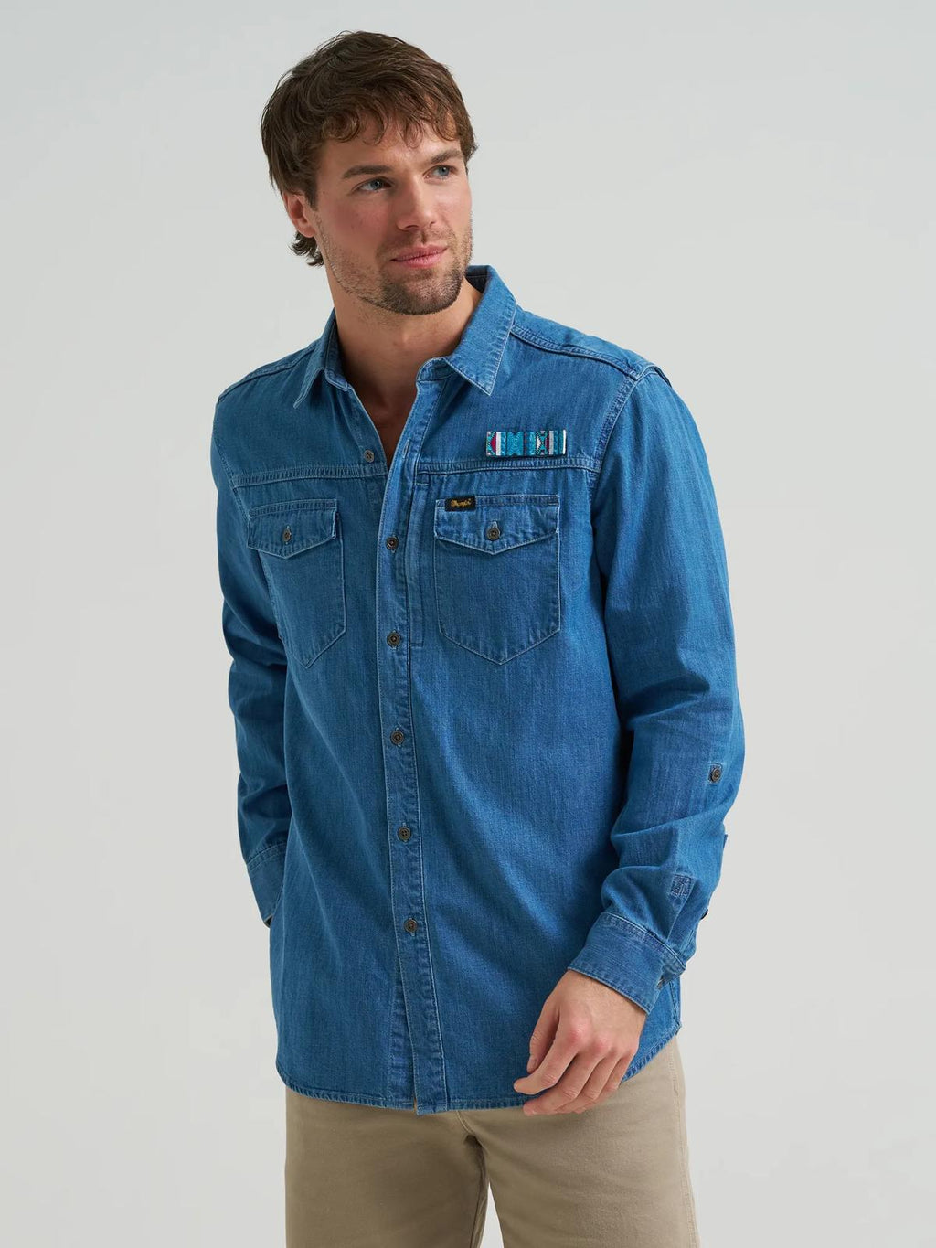Chaco x Wrangler Long Sleeve Shirt - Mid Wash Denim